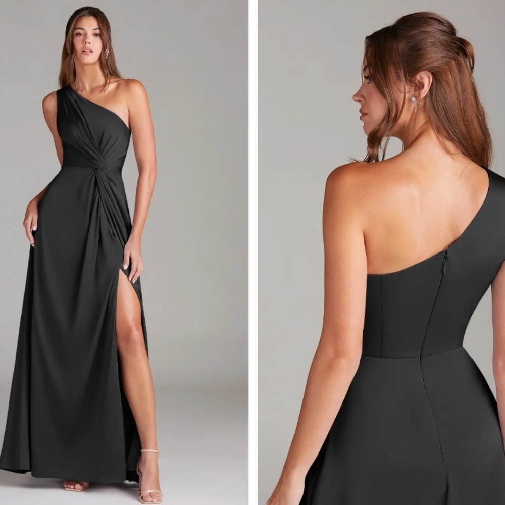 Azazi One Dress Vintage Shoulder Front Side Slit Formal Maxi Black Plus Size M - Picture 12 of 17